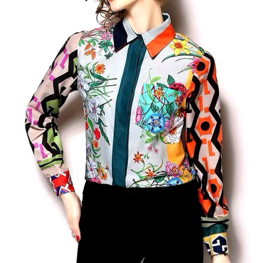 NWOT Mixed Print Blouse